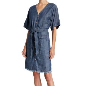 Trina Turk Lanai Denim Frayed-Hem Shirtdress